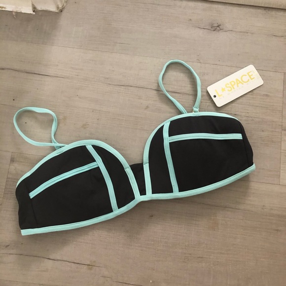 NWT L*Space Dark Gray & Light Teal Blue Padded Bikini Swim Top - Picture 8 of 9